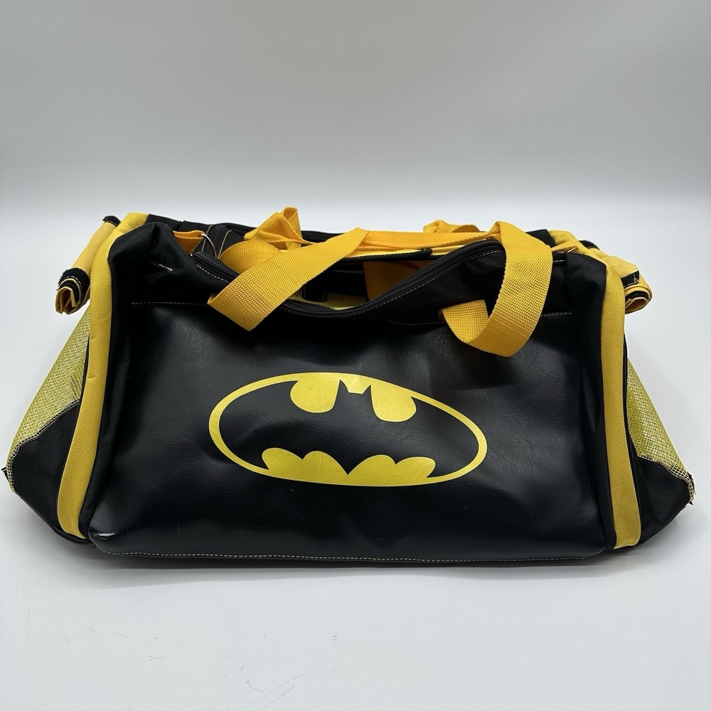 Batman Theme Duffle Travel Bag Black Yellow Shoulder Strap Vented Sides Pockets